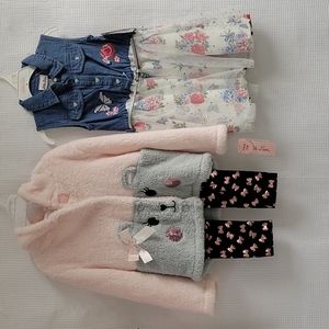 2 Little Lass separate sets: Denim Sleeveless Dress and 3 piece hooded animal